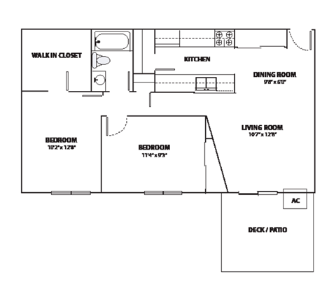 A floor plan of a house with a living room, dining room, kitchen, and bedrooms.